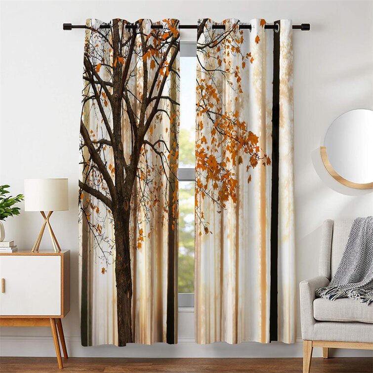 Latitude Run® Blackout Window Curtains Maple Tree Printing Silky Satin